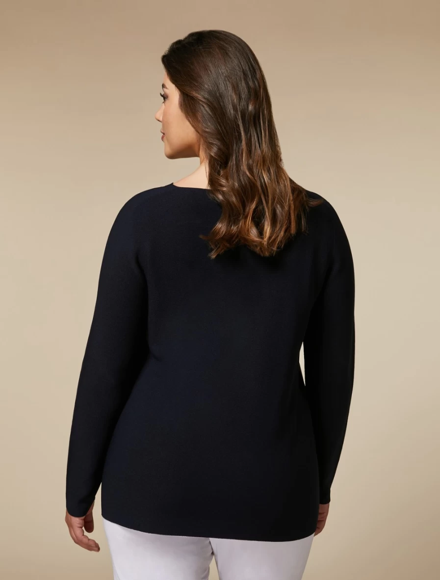 "Marina Rinaldi Women's Dark Navy Seamless Matte Viscose Sweater"