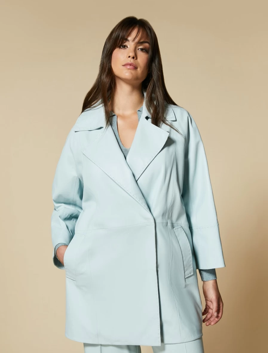 Marina Rinaldi Women's Ski Blue Nappa Leather Duster Coat
