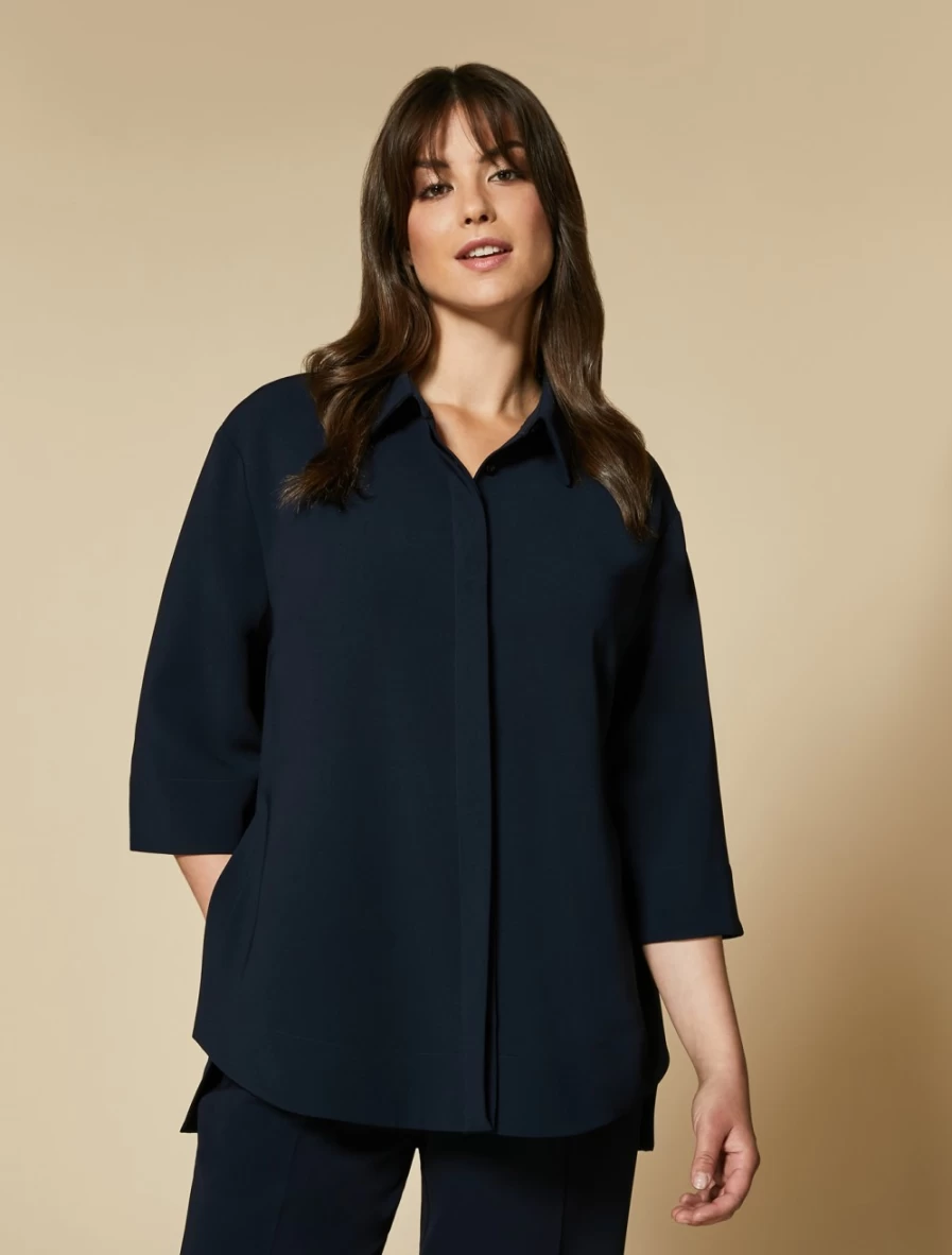 Marina Rinaldi Women's Dark Navy Triacetate Collared Tunic Top