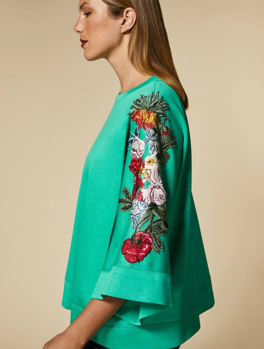 Marina Rinaldi Women's Dark Green Embroidered Jersey Sweatshirt