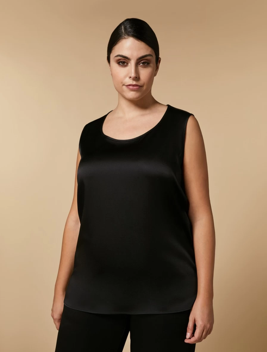 Marina Rinaldi Women's Black Shiny Fabric Top - Elegant & Stylish Blouse