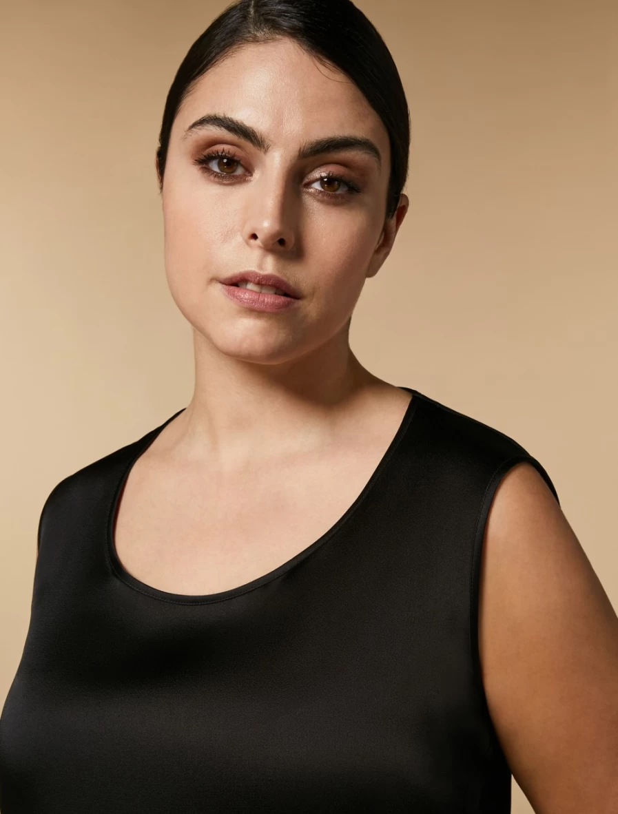 Marina Rinaldi Women's Black Shiny Fabric Top - Elegant & Stylish Blouse