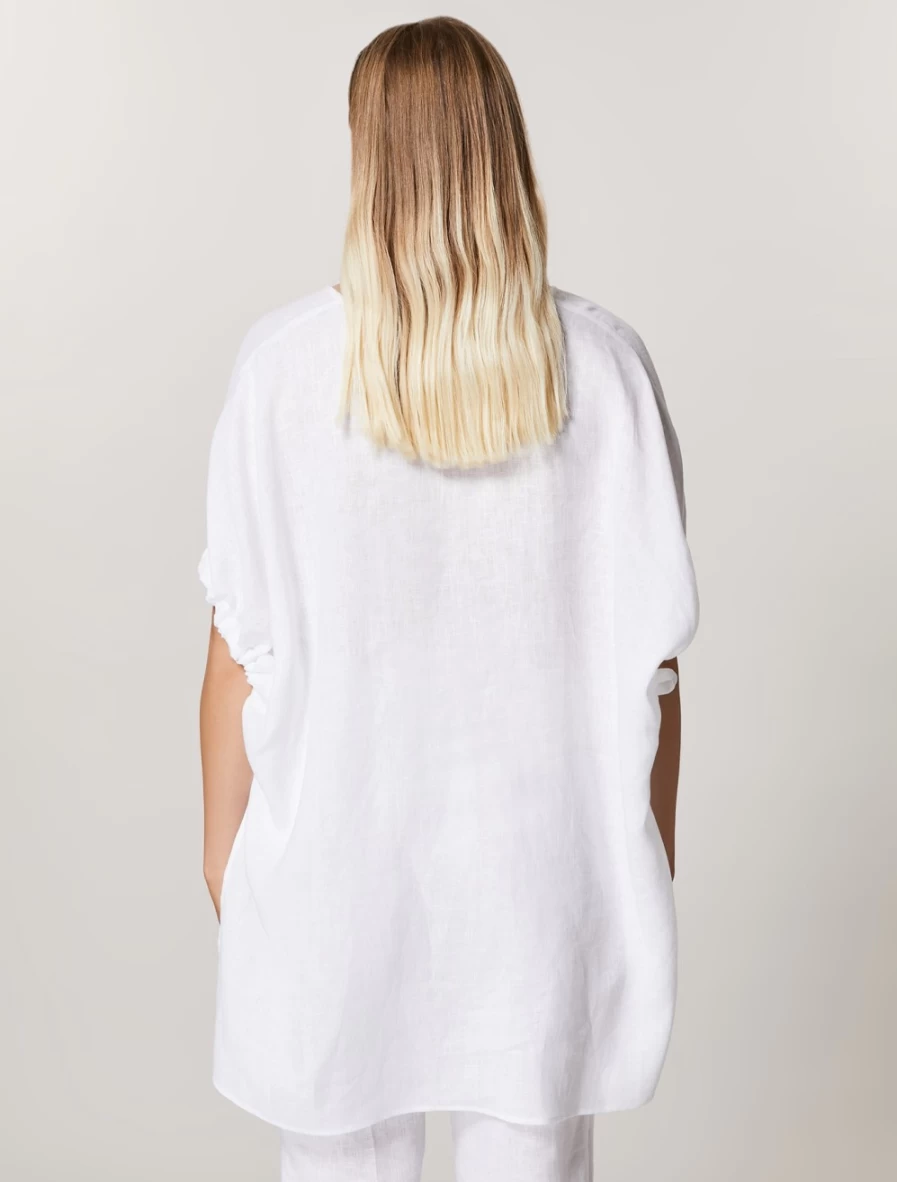 "Marina Rinaldi Women's White Linen Poncho – Elegant Boho Chic Cover-Up"