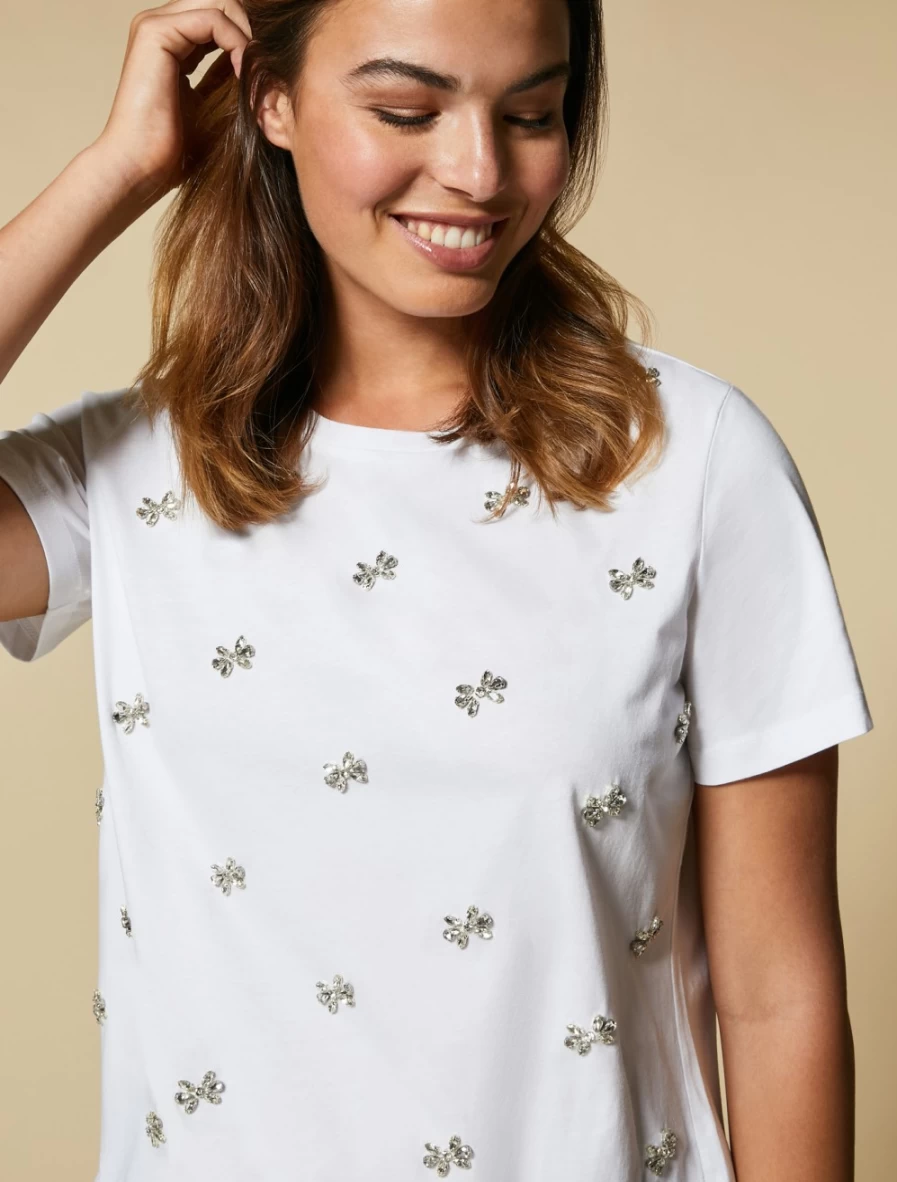 Marina Rinaldi Women's White Embroidered Jersey T-Shirt | Premium Cotton Top