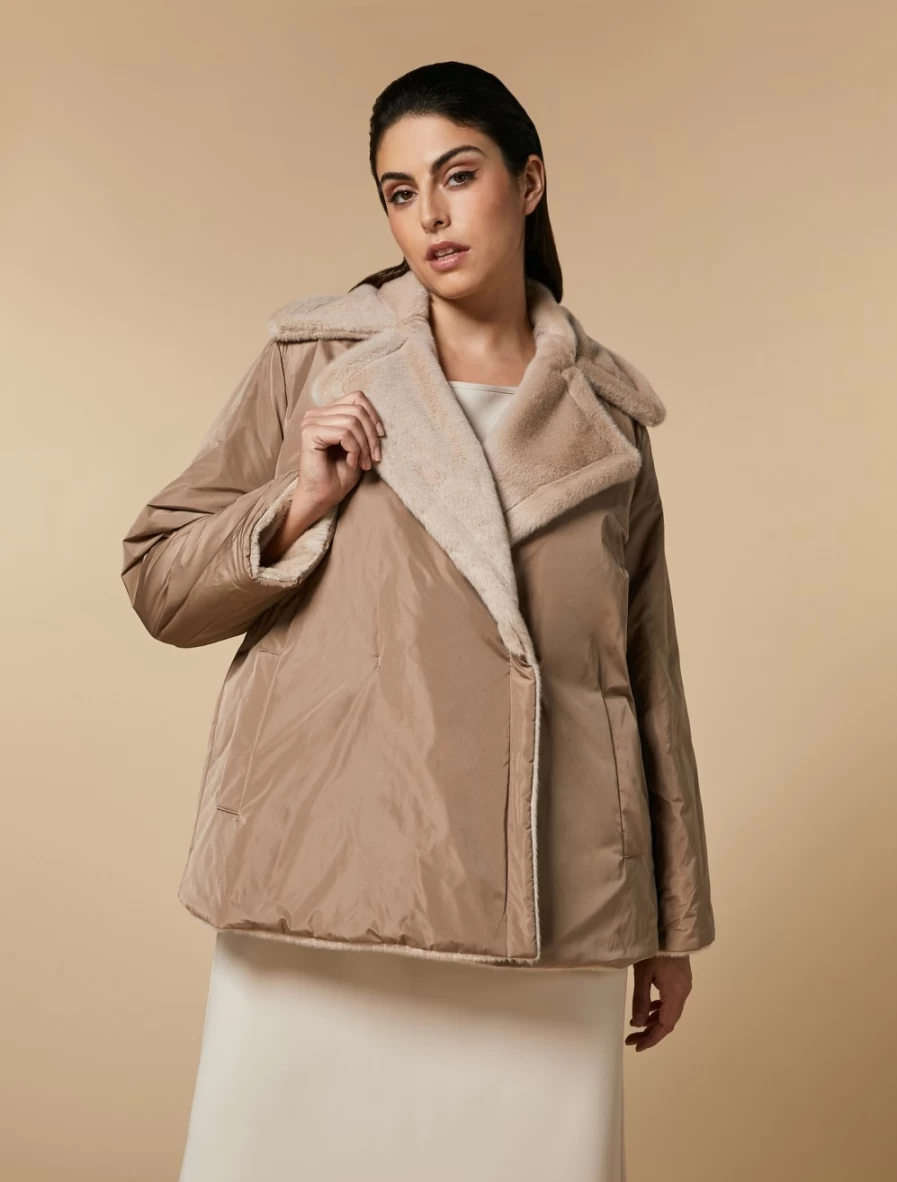 Marina Rinaldi Women's Reversible Sand Duchesse Heavy Jacket | Double-Faced Coat