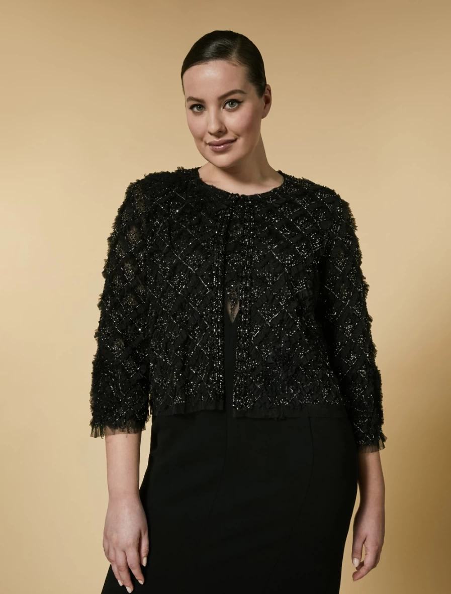Marina Rinaldi Women's Black Embroidered Tulle Tunic Top