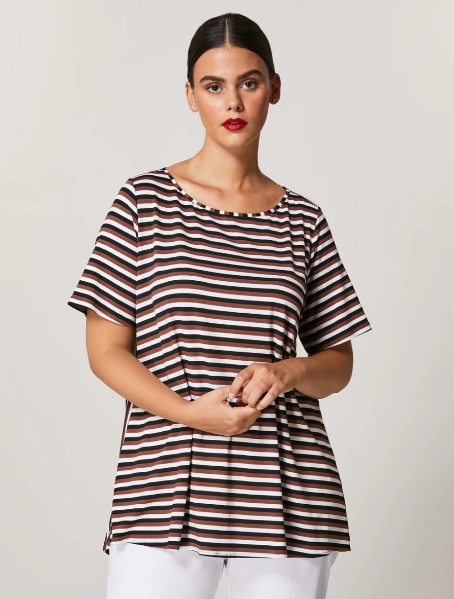 Marina Rinaldi Women's Black Yarn-Dyed Jersey T-Shirt
