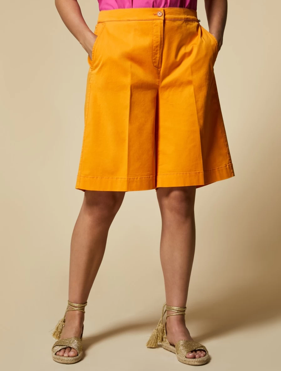 "Marina Rinaldi Women's Orange Cotton Gabardine Bermuda Shorts"
