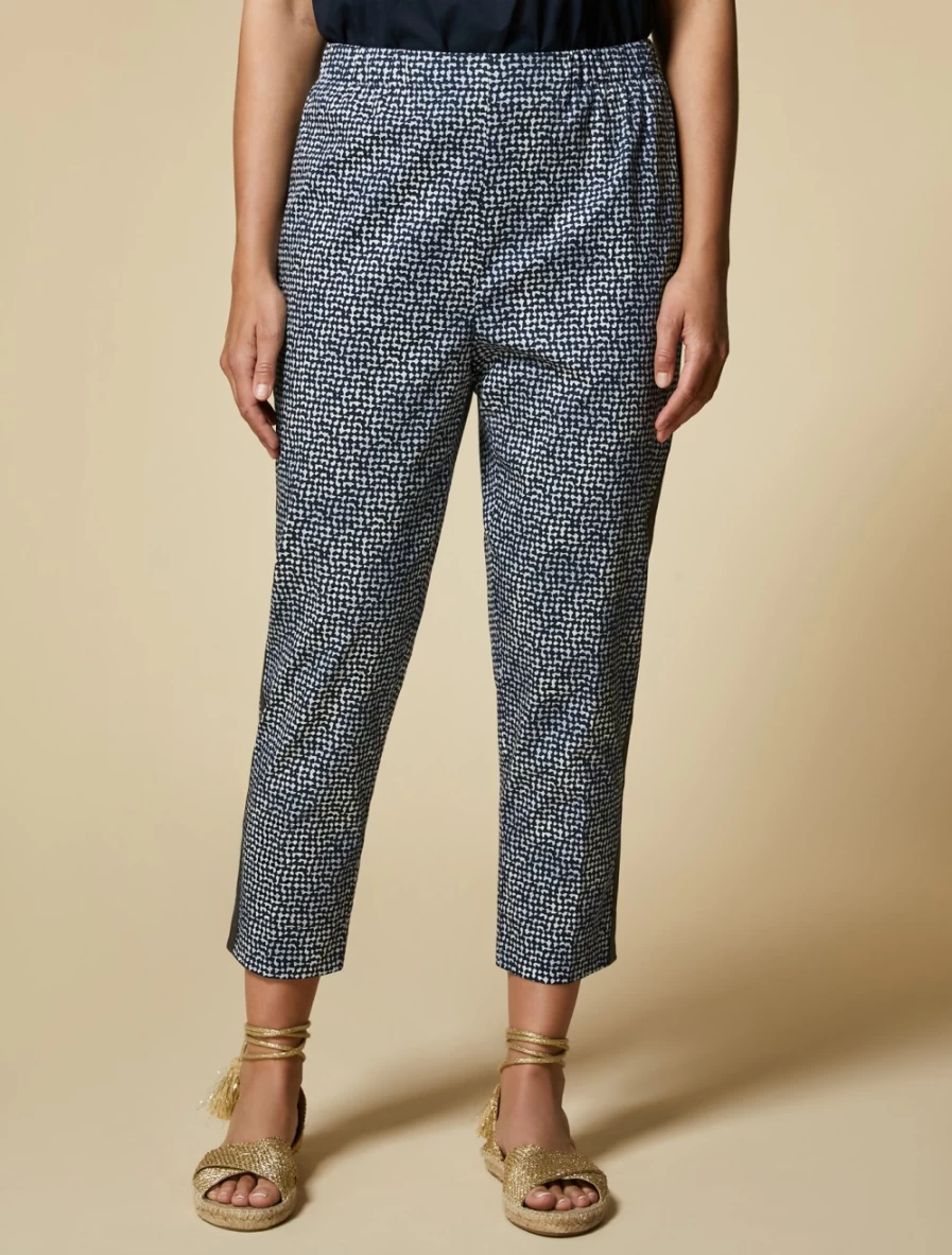 "Marina Rinaldi Women's White Printed Cotton Cropped Trousers"