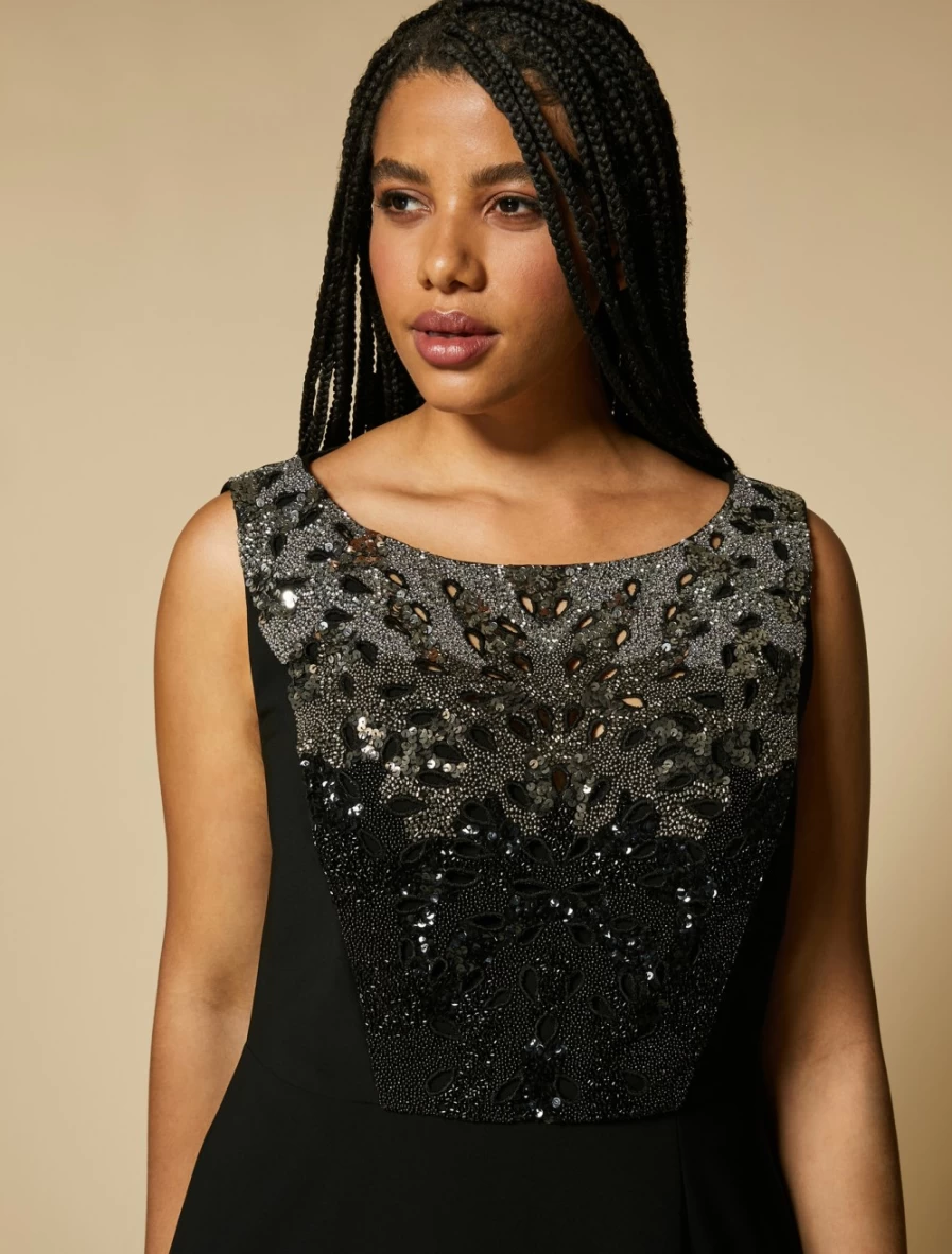 Marina Rinaldi Women's Black Embroidered Triacetate Dress