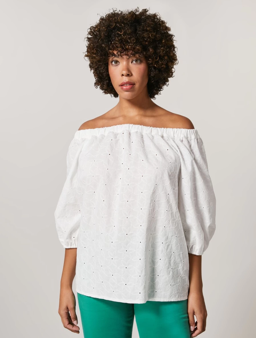 "Marina Rinaldi Women's White Broderie Anglaise Cotton Tunic Top"