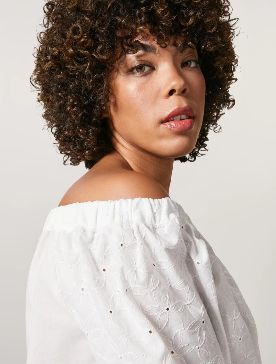 "Marina Rinaldi Women's White Broderie Anglaise Cotton Tunic Top"
