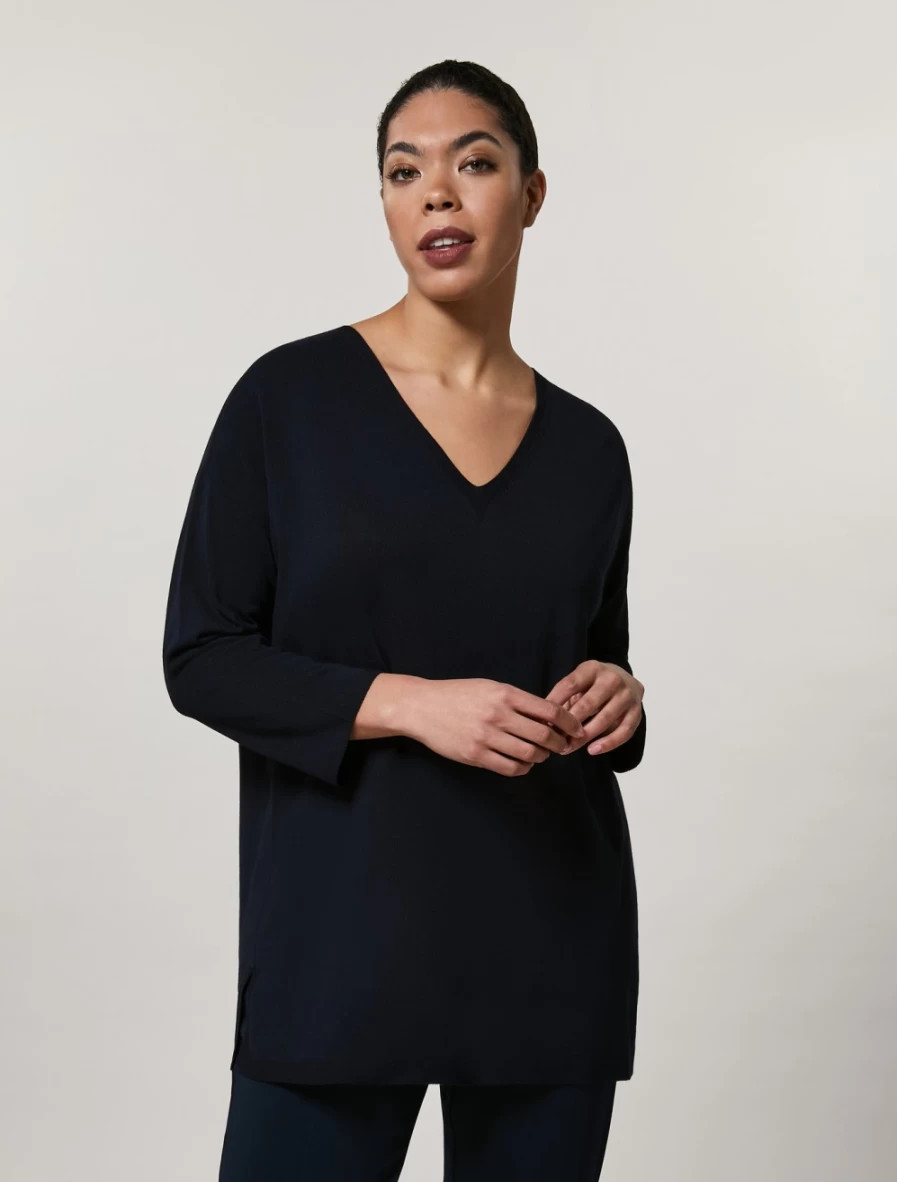 Marina Rinaldi Women's Dark Navy Stretch Viscose Crepe Sweater