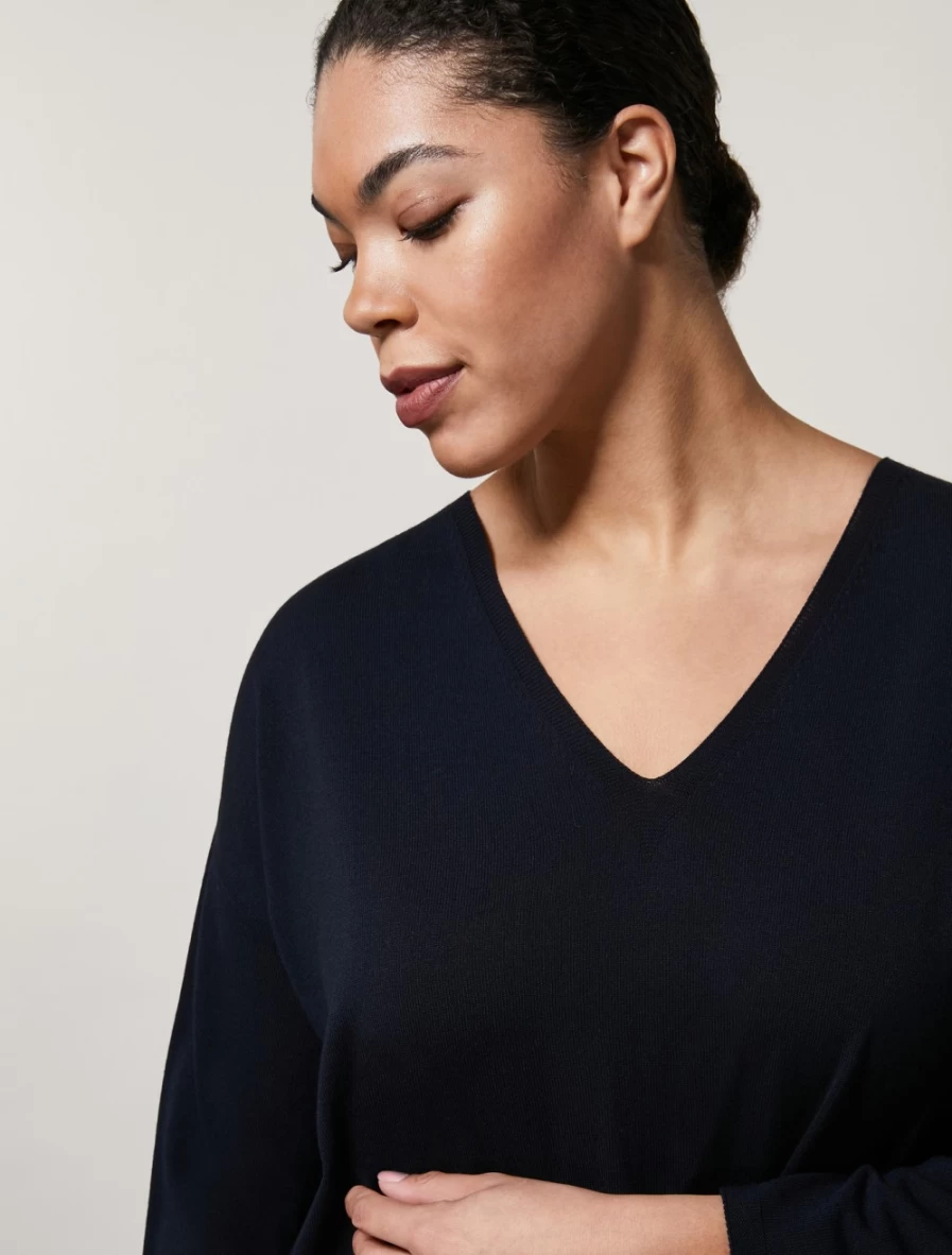 Marina Rinaldi Women's Dark Navy Stretch Viscose Crepe Sweater