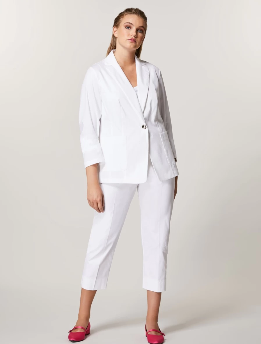 "Marina Rinaldi Women's White Cotton Twill Trousers | Classic Comfort & Style"