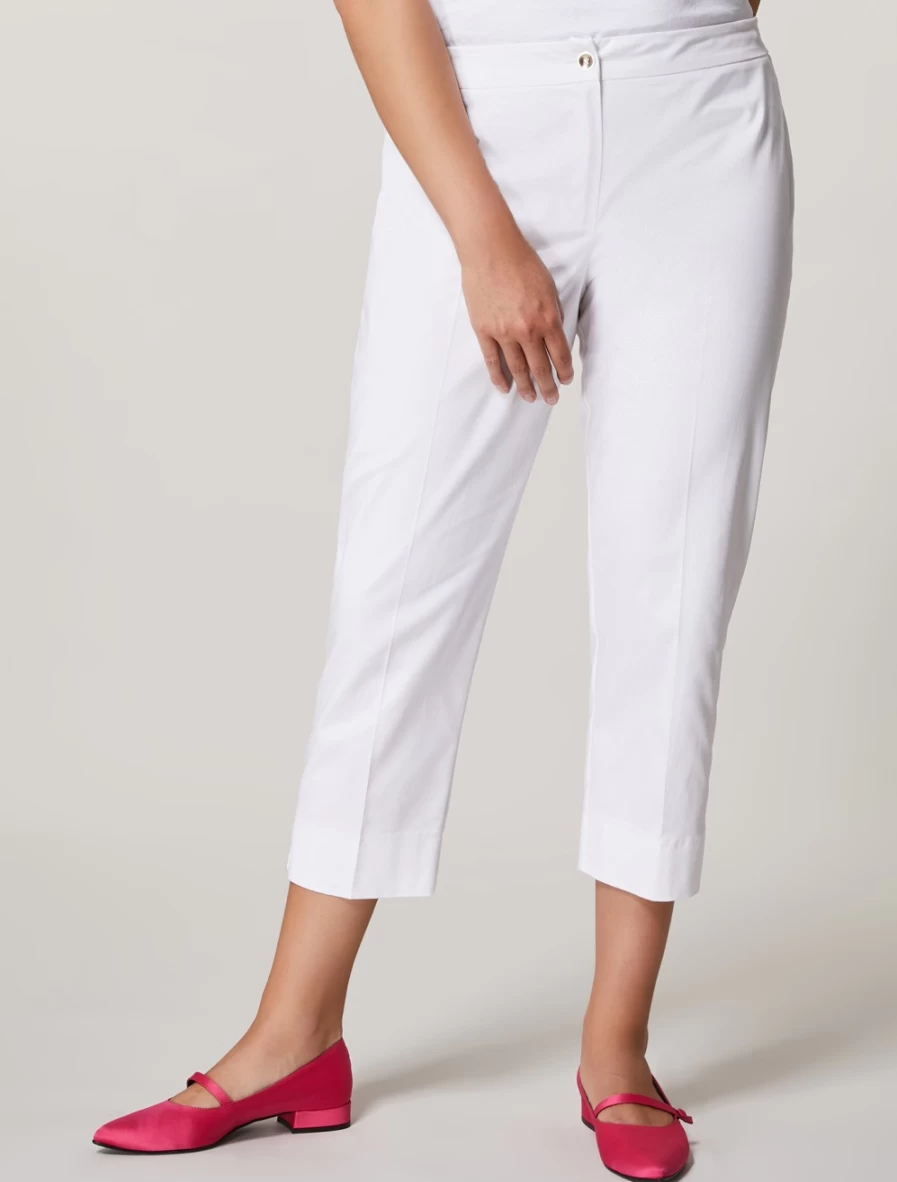 "Marina Rinaldi Women's White Cotton Twill Trousers | Classic Comfort & Style"