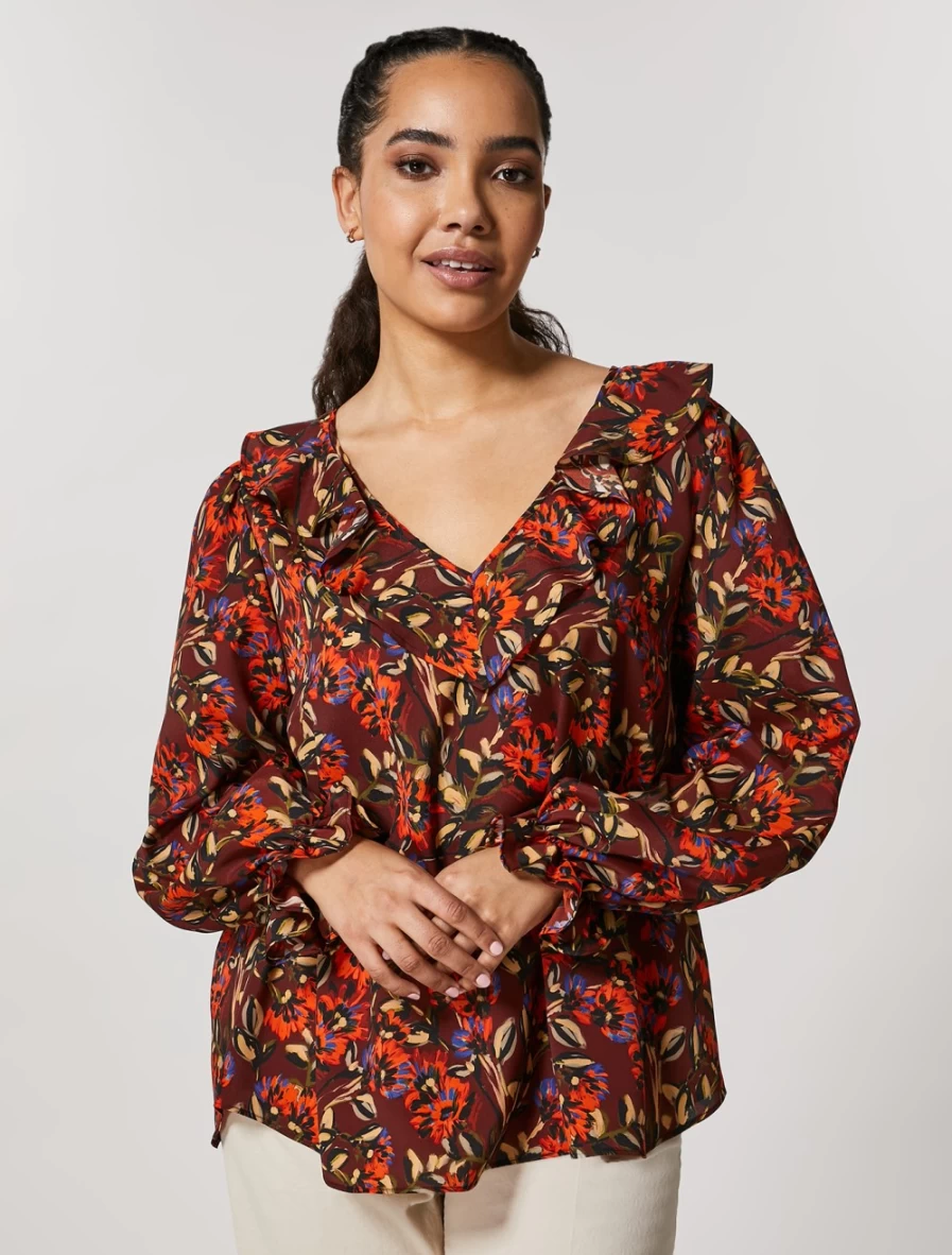 "Marina Rinaldi Women's Bordeaux Crepe De Chine Tunic Top"