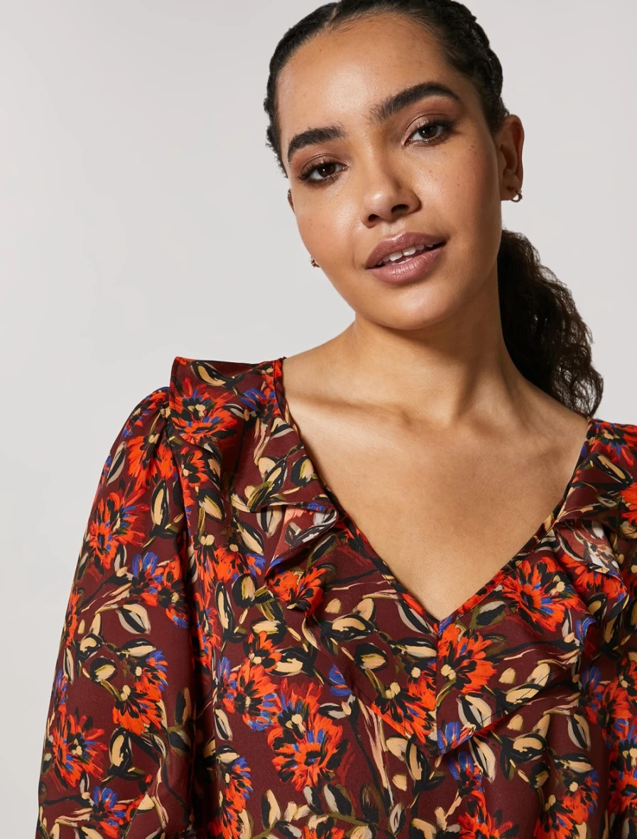 "Marina Rinaldi Women's Bordeaux Crepe De Chine Tunic Top"