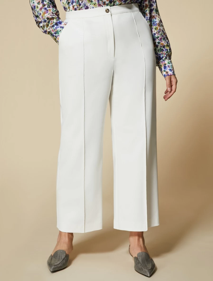 Marina Rinaldi Women's White Stretch Cotton Trousers