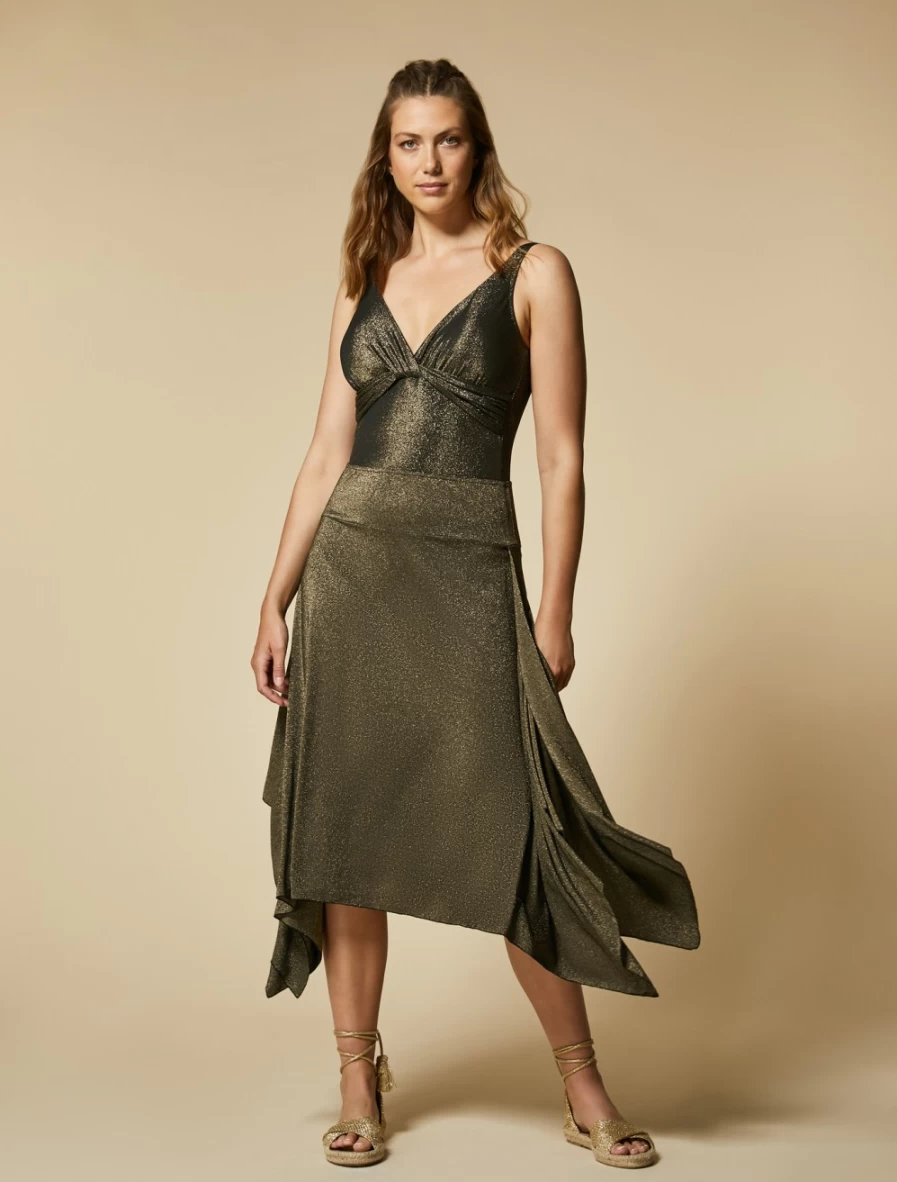 Marina Rinaldi Women's Black 2-In-1 Lurex Jersey Skirt Dress