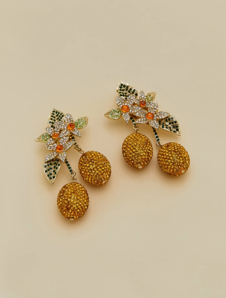 Marina Rinaldi Women's Yellow Rhinestone Earrings | Sparkling Crystal Studs for Women