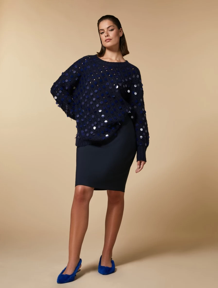 Marina Rinaldi Women's Dark Navy Stretch Cotton-Blend Skirt