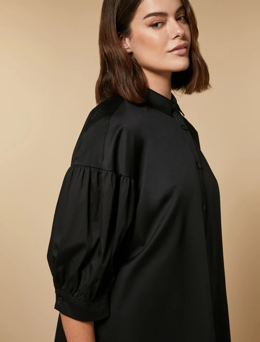 Marina Rinaldi Women's Black Cotton Sateen Shirt - Elegant Long Sleeve Blouse