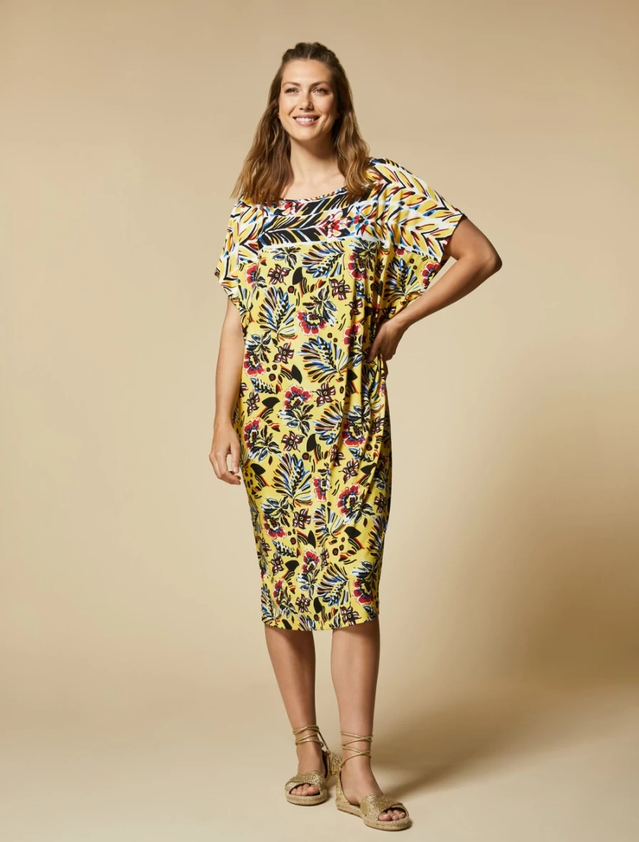 "Marina Rinaldi Women's Yellow Printed Dress – Stylish Floral Summer Dress"