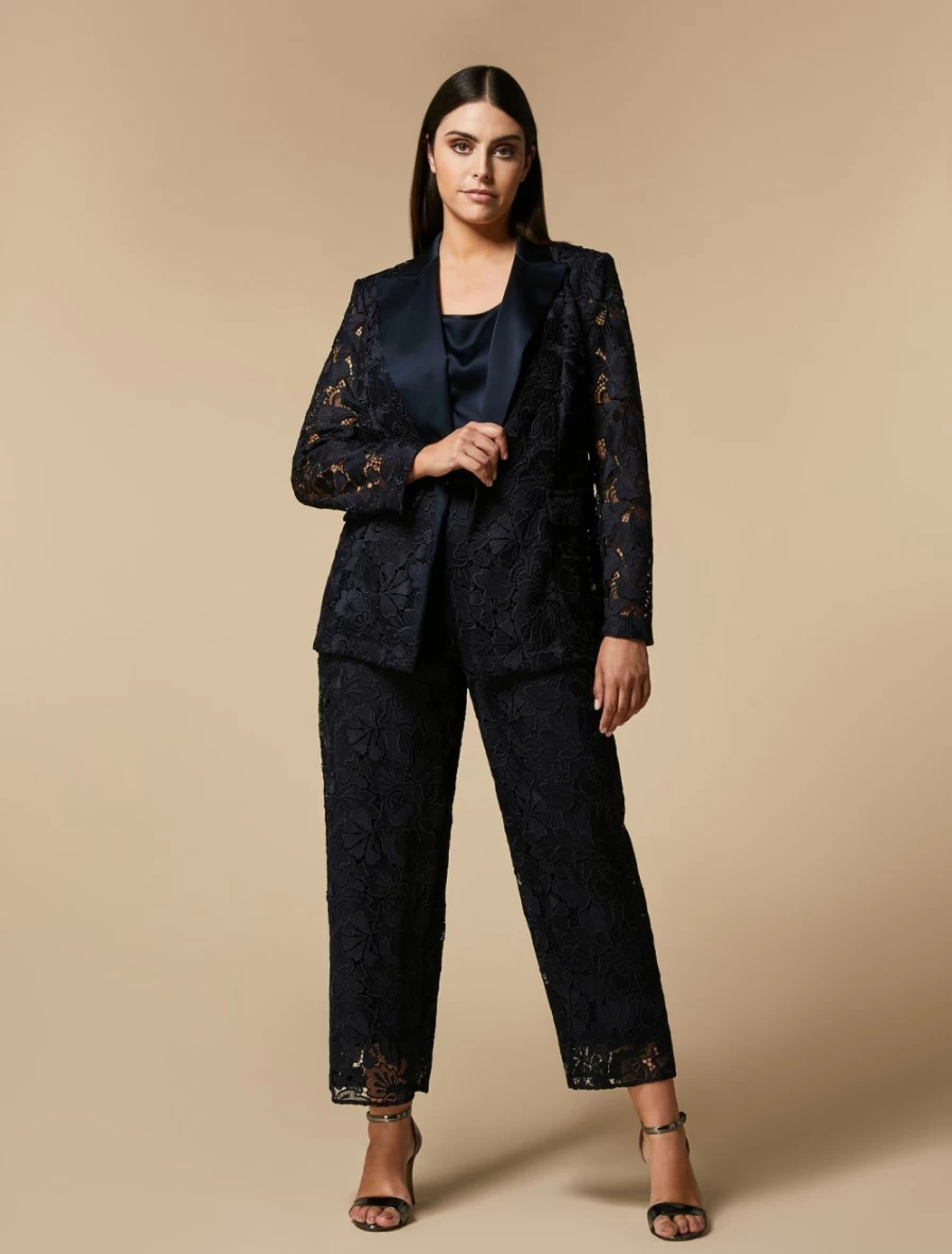Marina Rinaldi Women's Dark Navy Macramé Lace Trousers