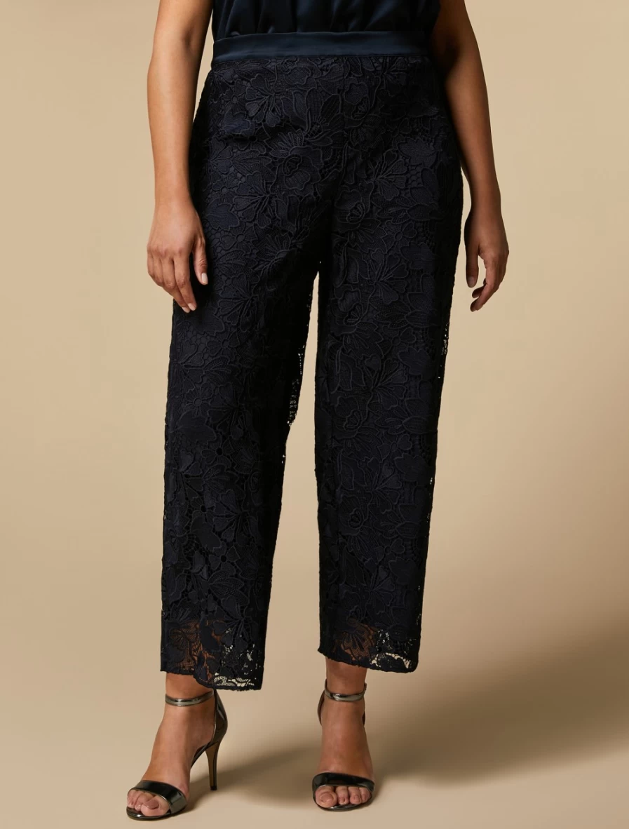 Marina Rinaldi Women's Dark Navy Macramé Lace Trousers