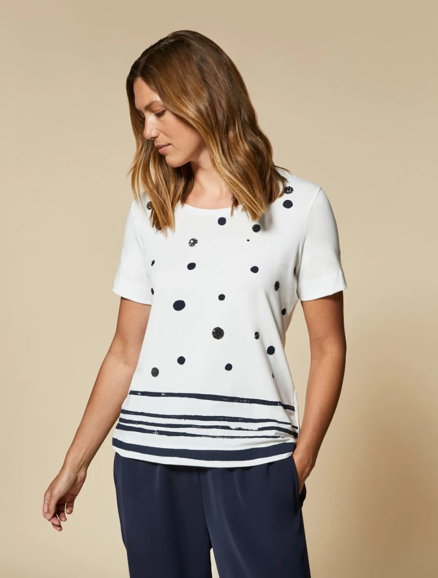 Marina Rinaldi Women's White Embroidered Jersey T-Shirt - Elegant Cotton Top