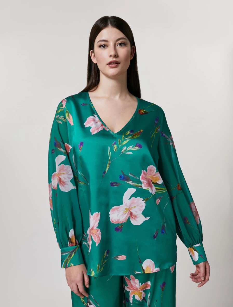 Marina Rinaldi Women's Dark Green Georgette Twill Blouse