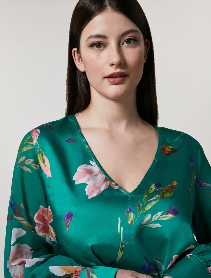 Marina Rinaldi Women's Dark Green Georgette Twill Blouse