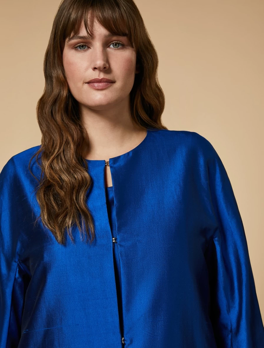 Marina Rinaldi Women's China Blue Silk Shantung Duster Coat