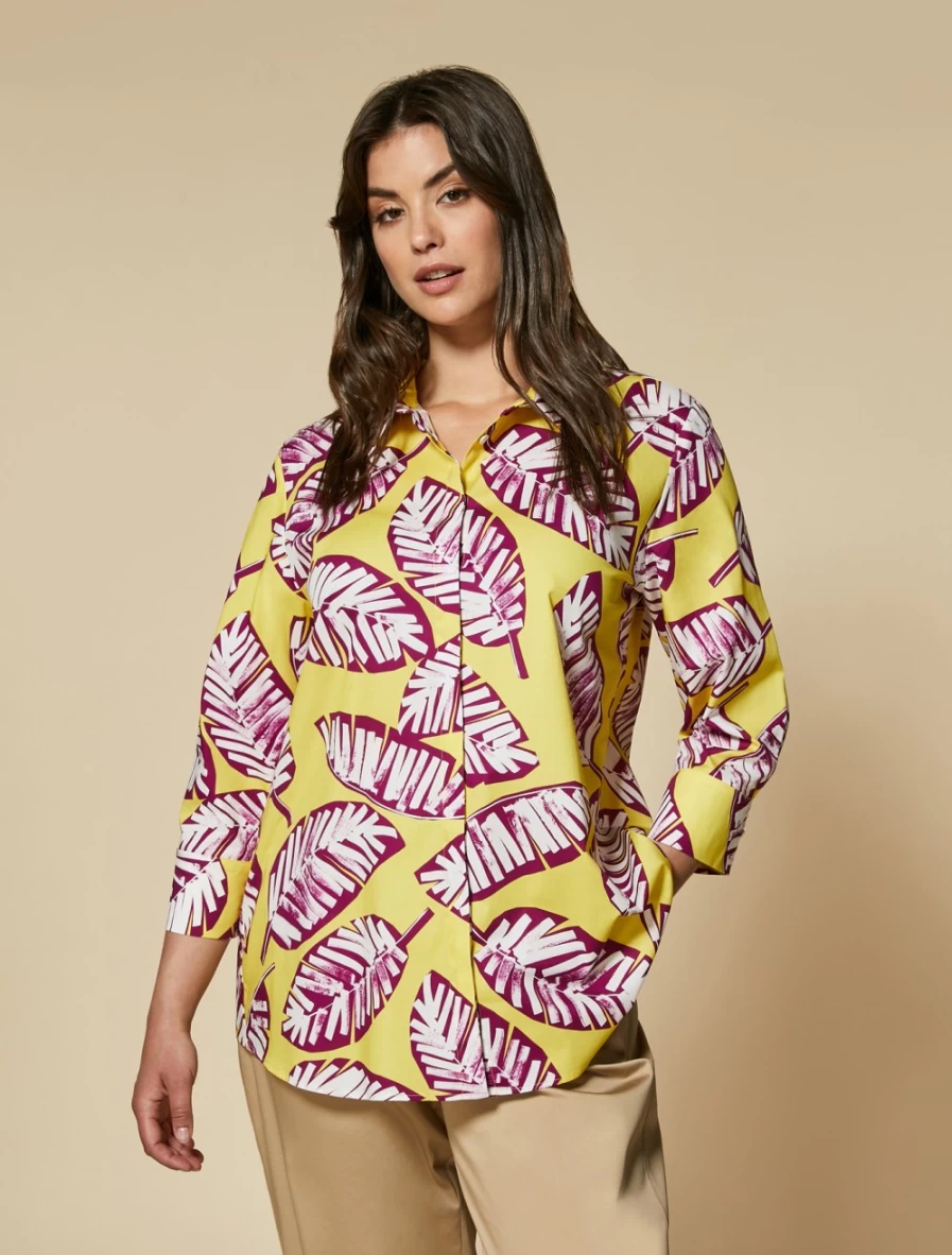 "Marina Rinaldi Women's Yellow Printed Poplin Shirt"