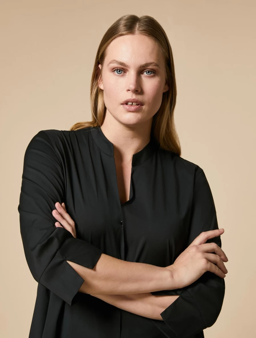 "Marina Rinaldi Women's Black Stretch Poplin Shirt"