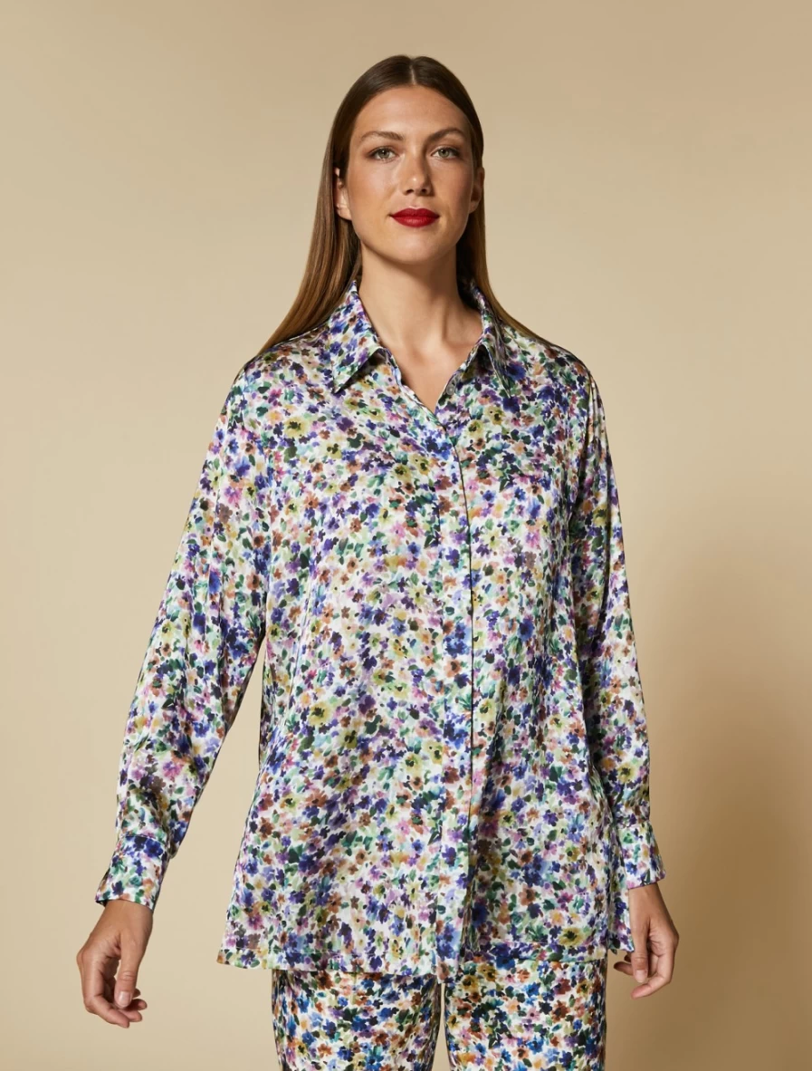 Marina Rinaldi Women's Wisteria Printed Satin Shirt - Elegant Floral Blouse for Women