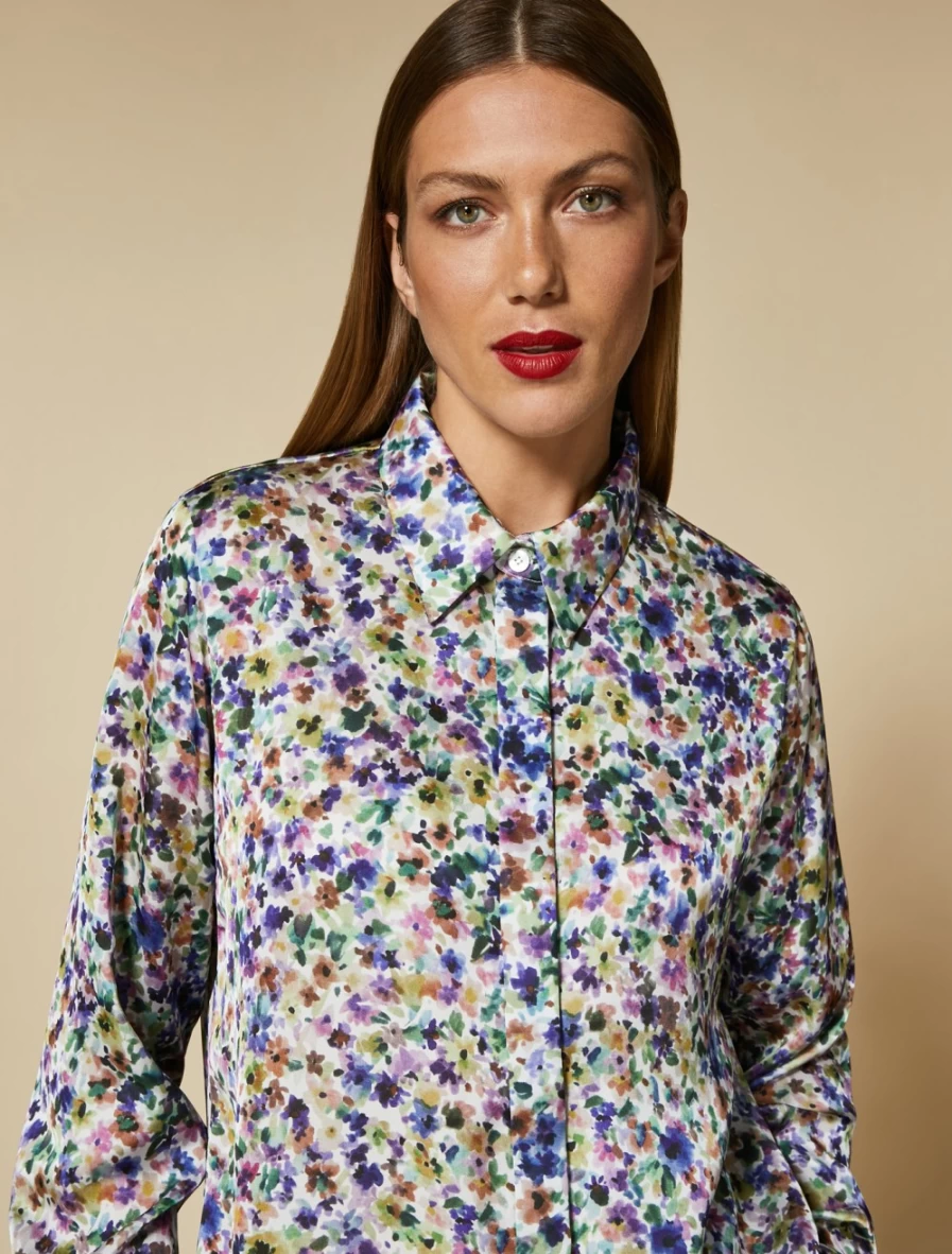 Marina Rinaldi Women's Wisteria Printed Satin Shirt - Elegant Floral Blouse for Women