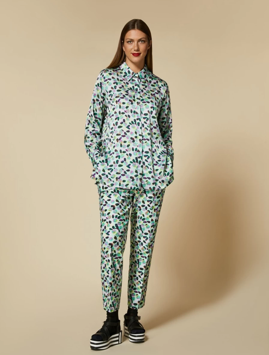 "Marina Rinaldi Women's Ski Blue Printed Cotton Trousers"