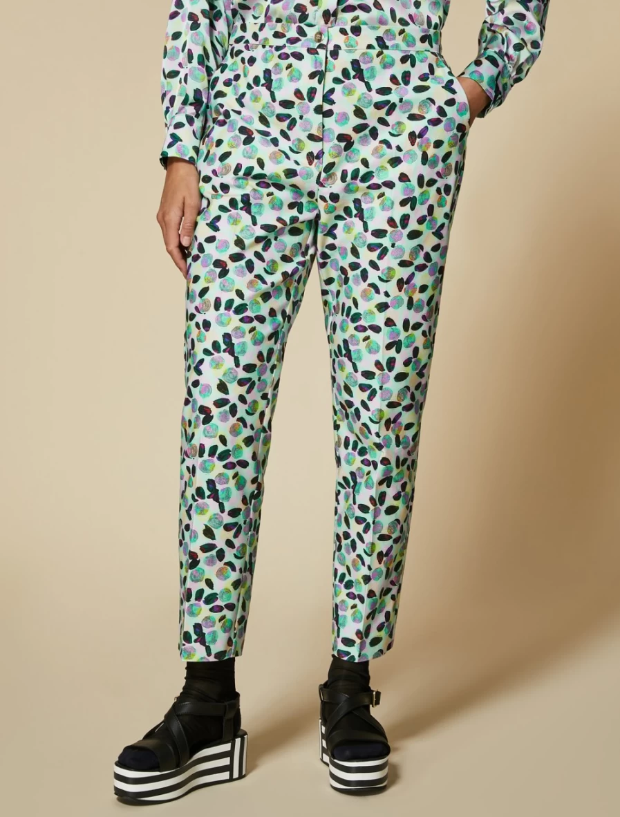 "Marina Rinaldi Women's Ski Blue Printed Cotton Trousers"