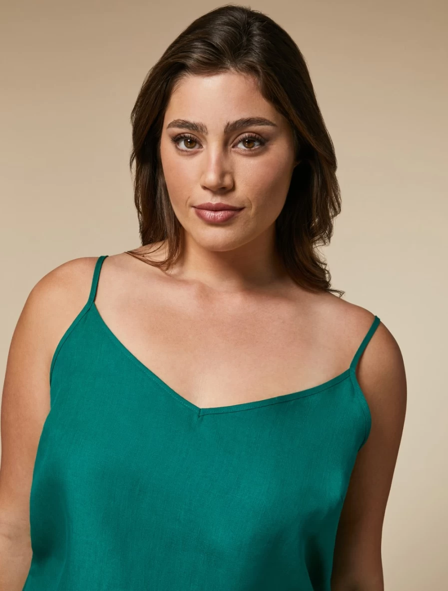 "Marina Rinaldi Women's Dark Green Lightweight Linen Top"