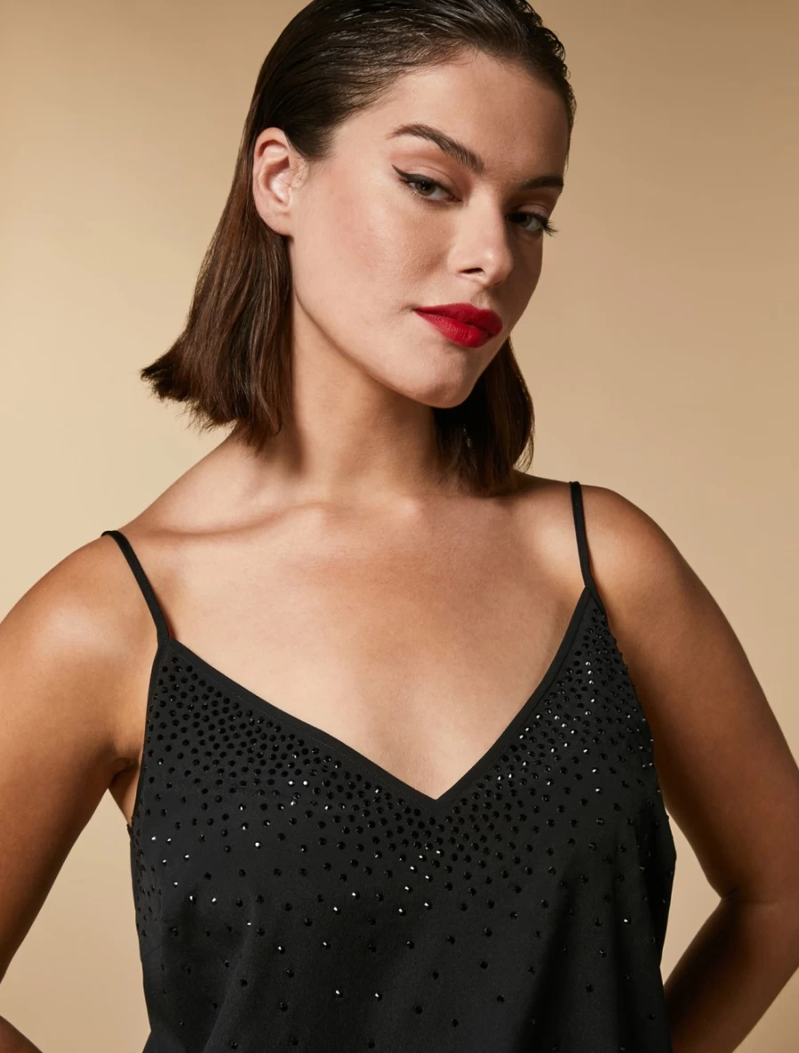 Marina Rinaldi Women's Black Rhinestone Embellished Crepe De Chine Blouse