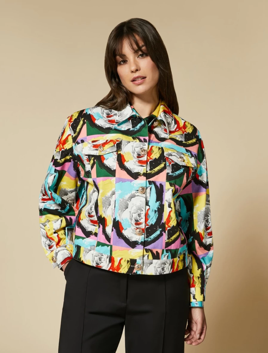 "Marina Rinaldi Women's Yellow Printed Drill Jacket"