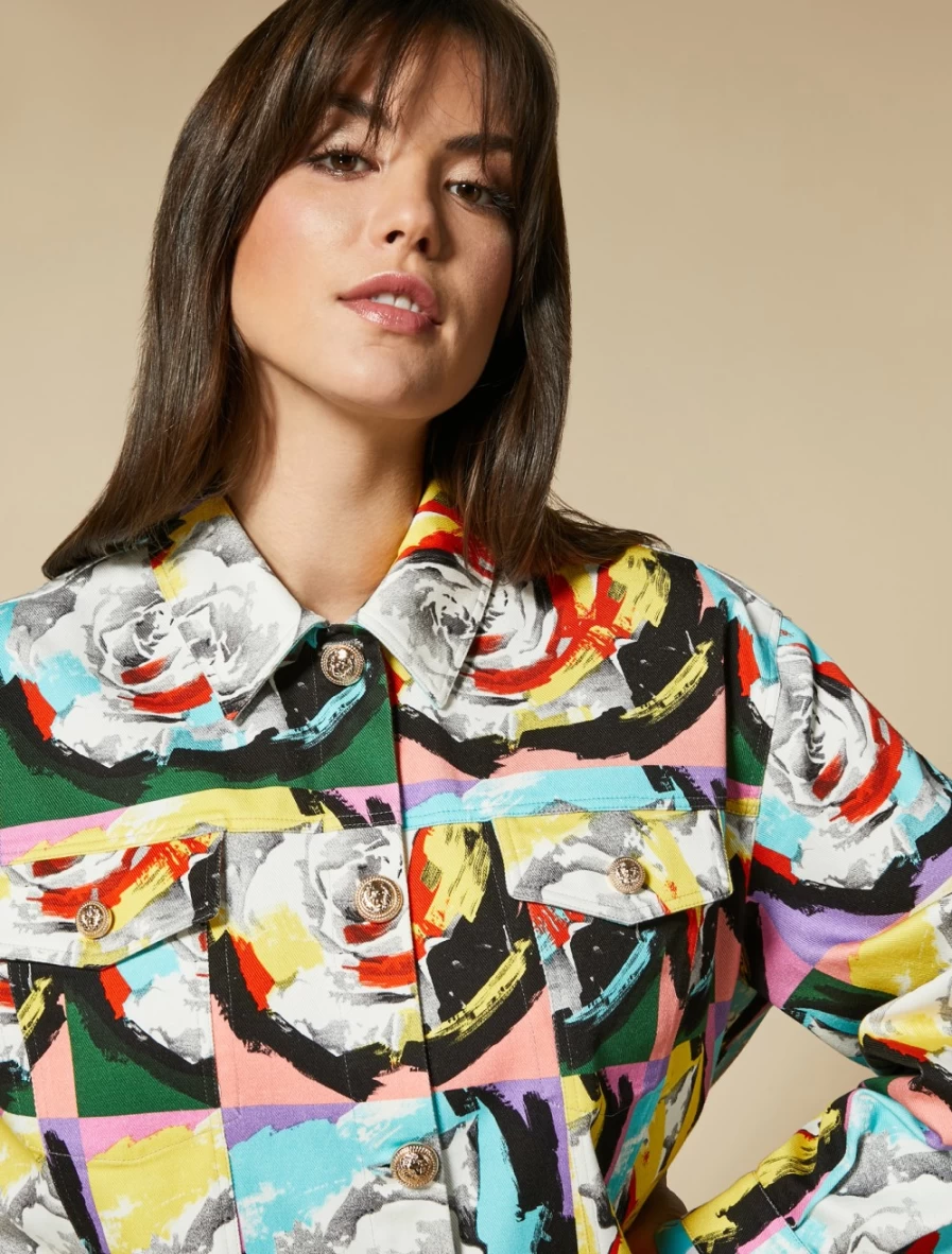 "Marina Rinaldi Women's Yellow Printed Drill Jacket"