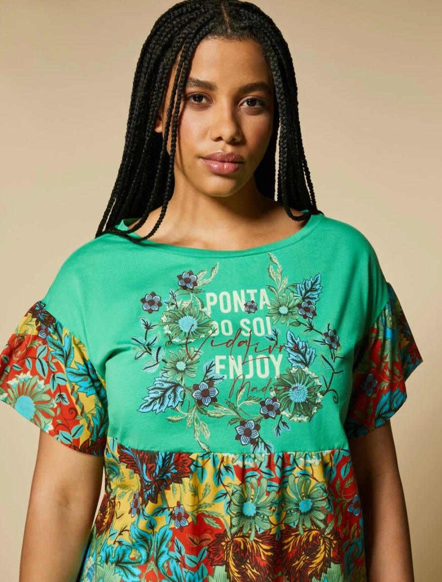 Marina Rinaldi Women's Green Poplin & Jersey Blend T-Shirt