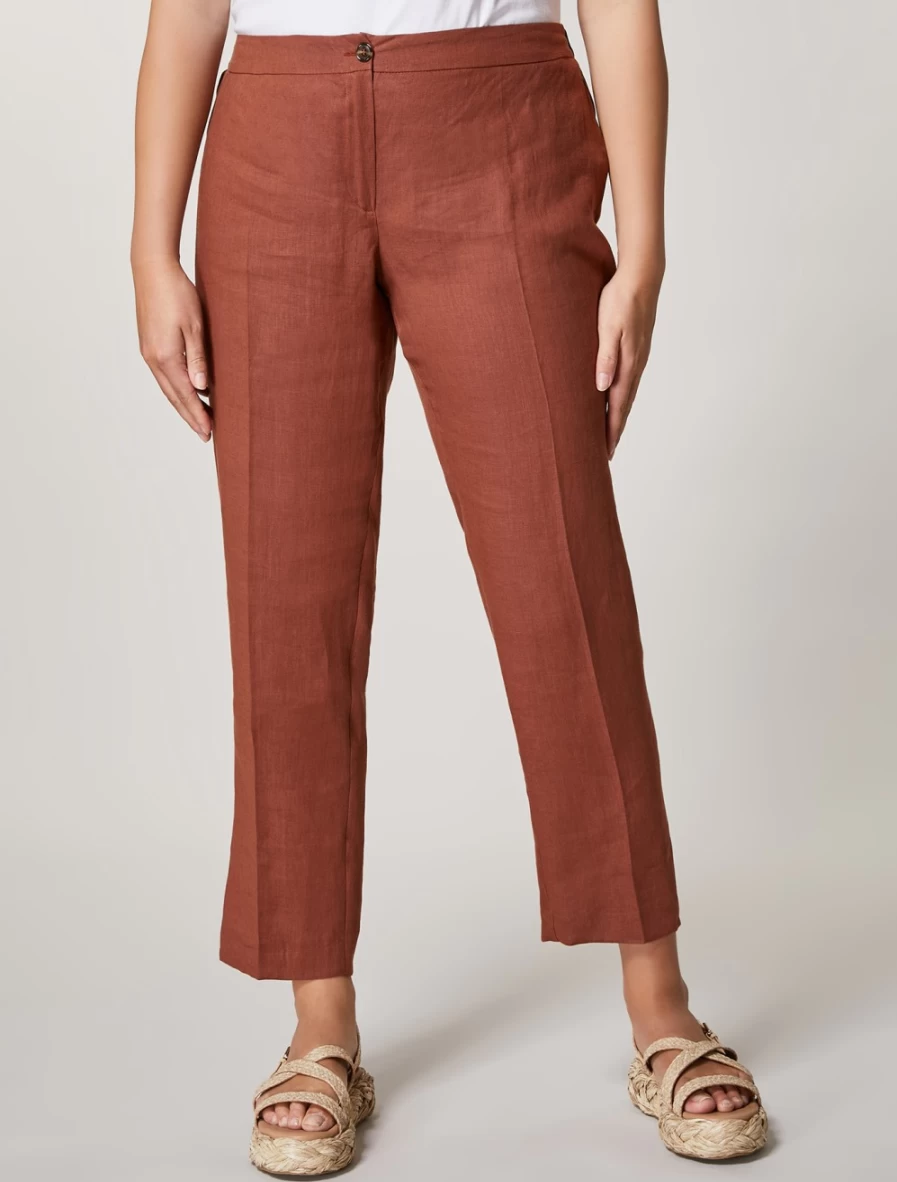 "Marina Rinaldi Women's Rust Linen Trousers | Comfortable & Stylish"