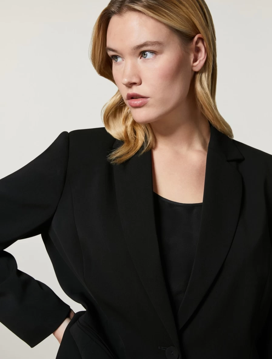 Marina Rinaldi Women's Black Fluid Stretch Fabric Blazer - Elegant Tailored Fit Jacket
