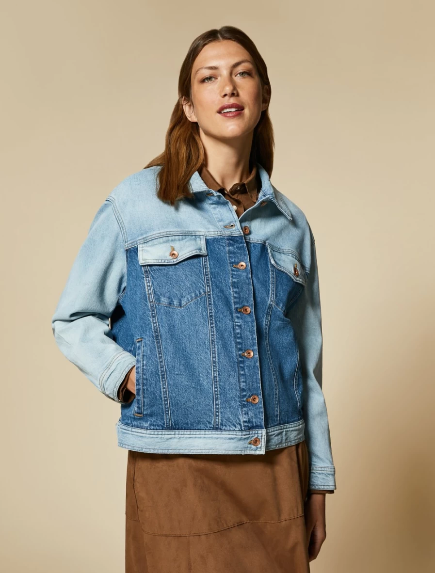 "Marina Rinaldi Women's Ski Blue Two-Tone Denim Jacket"