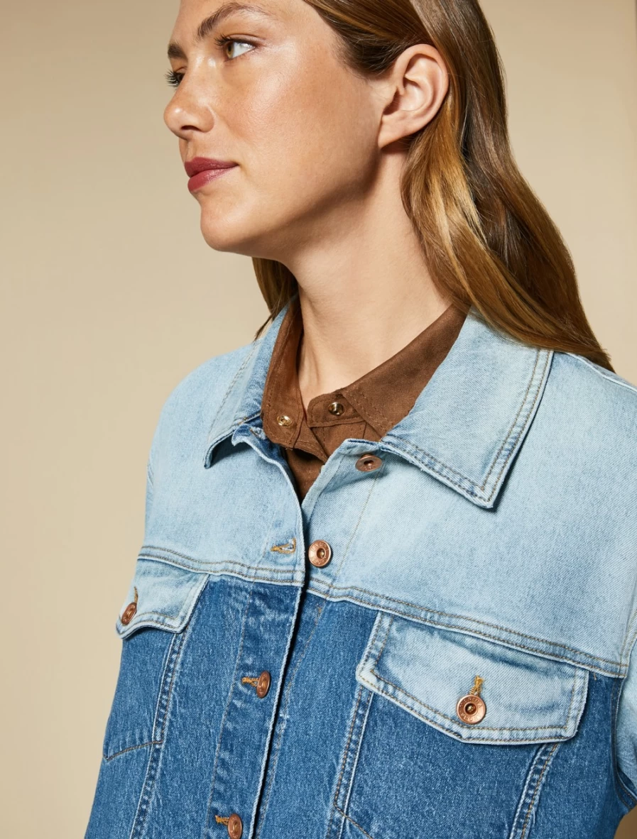 "Marina Rinaldi Women's Ski Blue Two-Tone Denim Jacket"