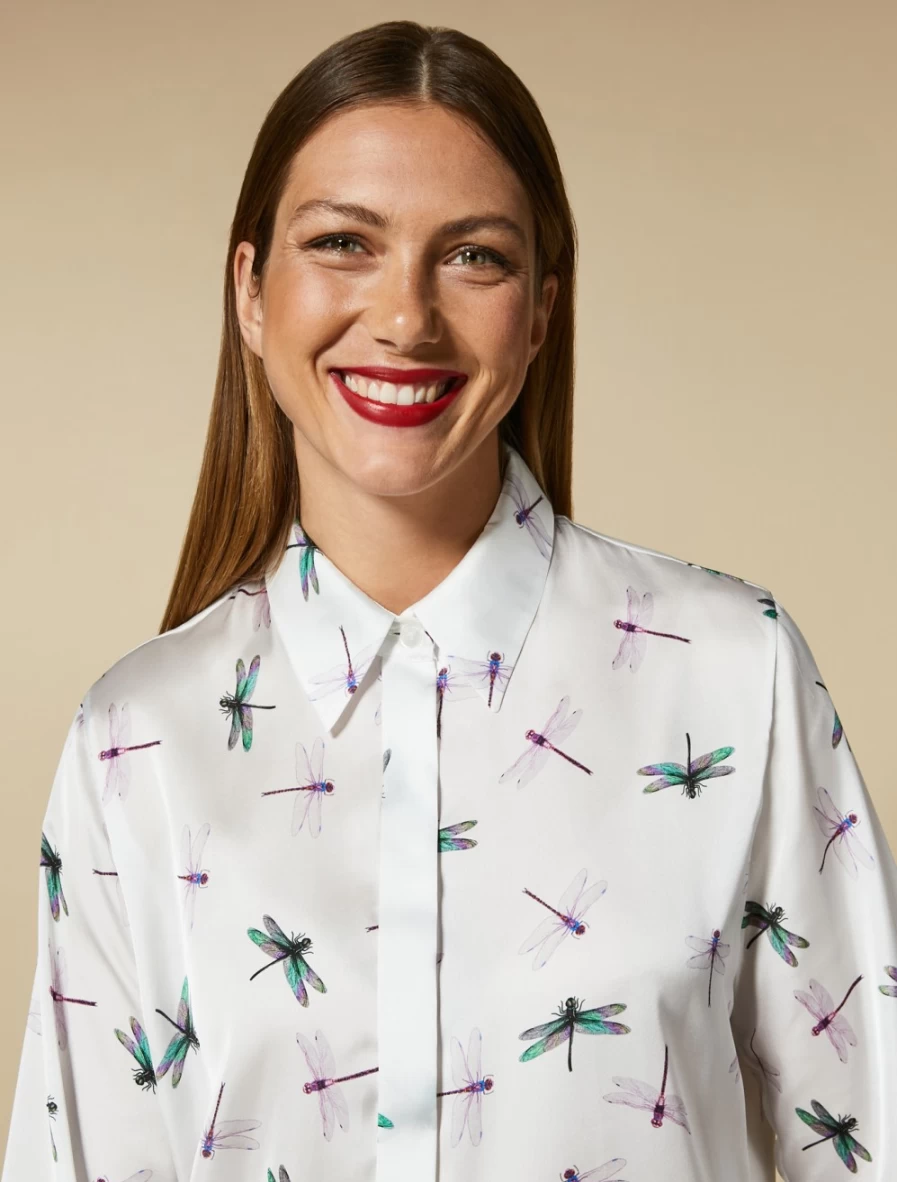 Marina Rinaldi Women's White Printed Satin Shirt - Elegant Blouse for Women